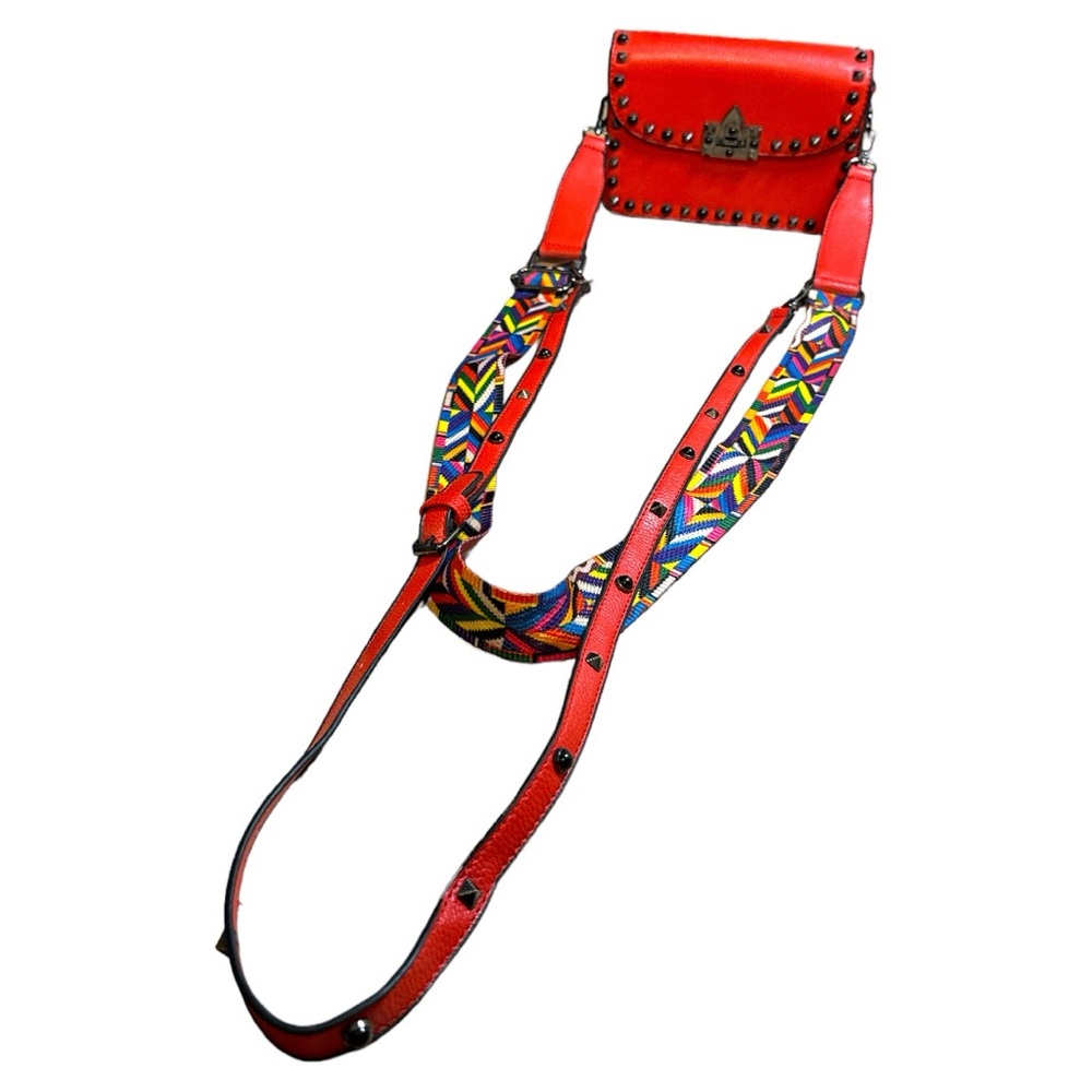 Vegan Leather Studded Crossbody Vibrant Coral shade with 2 Straps - Picture 2 of 8